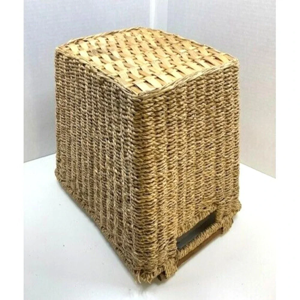Vintage Rush Weave Waste Paper Basket - Boho Natural 11.5in‎ 1970s